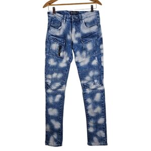 Southpole Men's Acid Wash Biker Cargo Skinny Jeans, 29×30